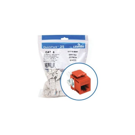 Leviton 1-PORT MOD JACK 110 8W8P UTPT568A/B CAT6 QUICKPORT ORANGE, PK 25 61110-BO6